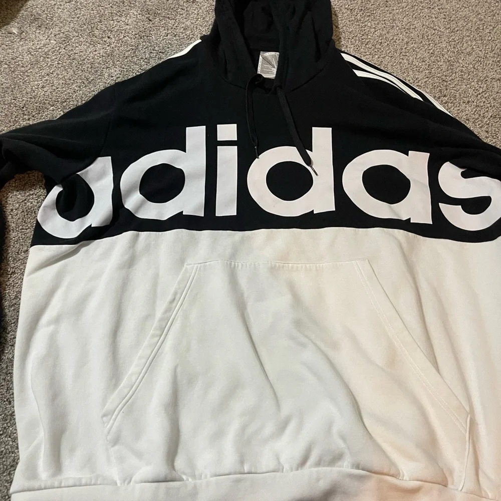 Adidas Men's Black and White Hoodie - Picture 2 of 5
